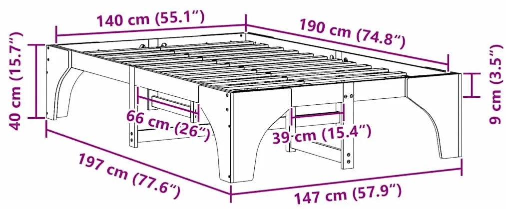 Estrutura de cama de chão Castanho 140 x 190 cm