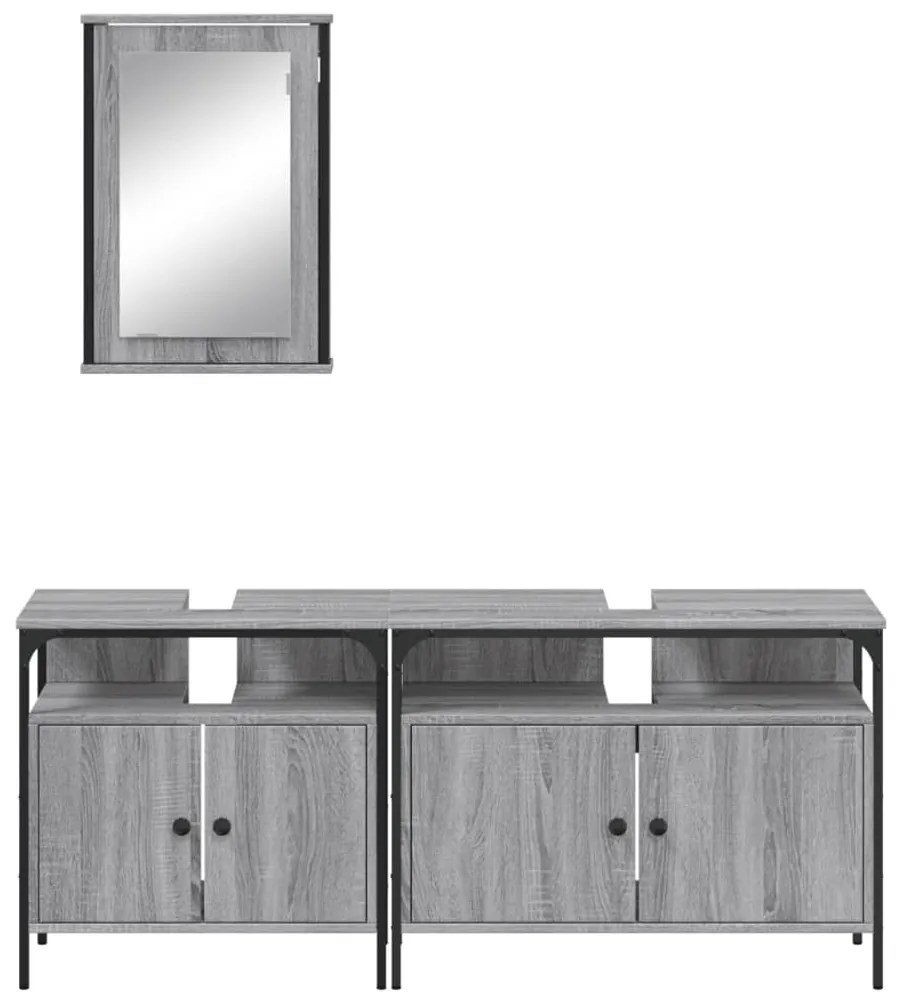 3 pcs Conjunto móveis casa de banho madeira proc. cinza sonoma