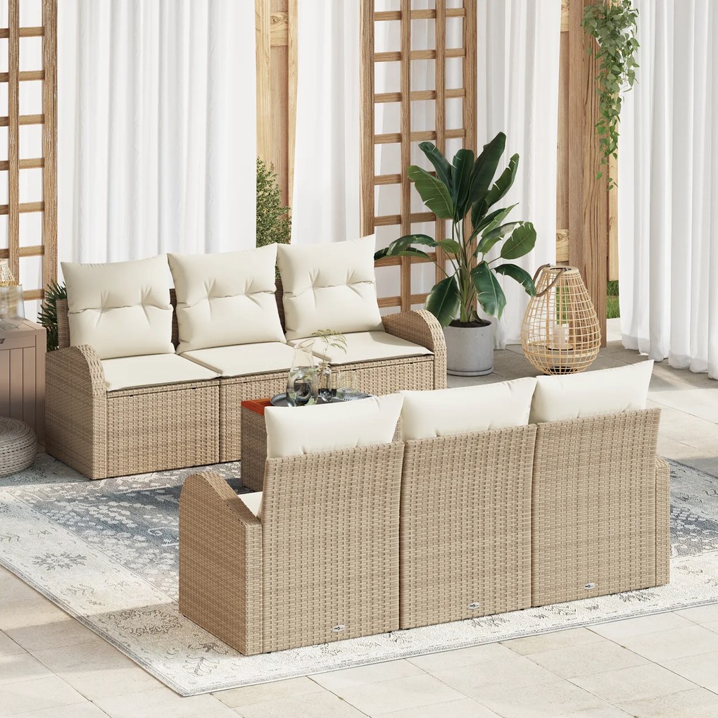 vidaXL Conjunto de Sofá Jardim 7 Peças com Almofadas Bege Rattan Acácia