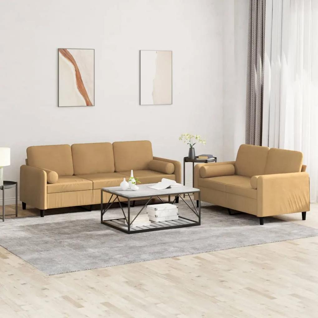 3202041 vidaXL 2 pcs conjunto de sofás com almofadas veludo castanho