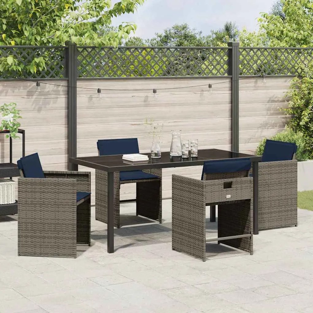 Conjunto de Jantar de Jardim com 5 Peças e Almofadas Cinza em Rattan S