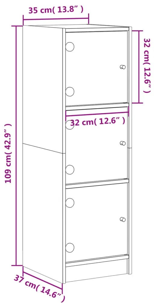 Aparador alto c/ portas de vidro 35x37x109 cm preto