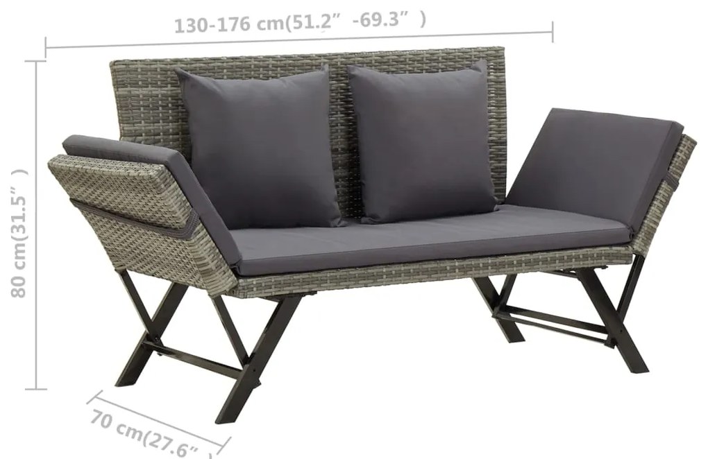 Banco de jardim c/ almofadões 176 cm vime PE cinzento