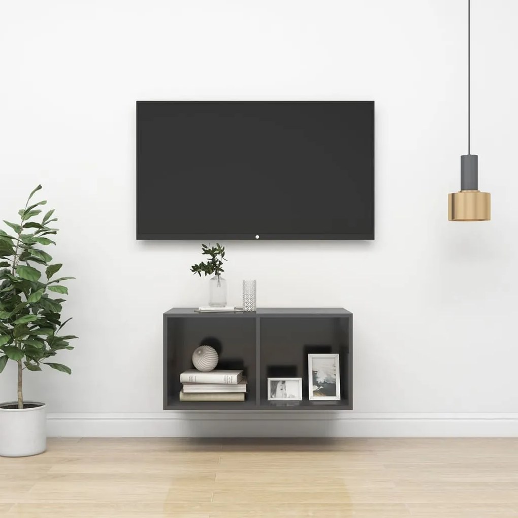 vidaXL Armário de parede para TV 37x37x72 cm derivados madeira cinza