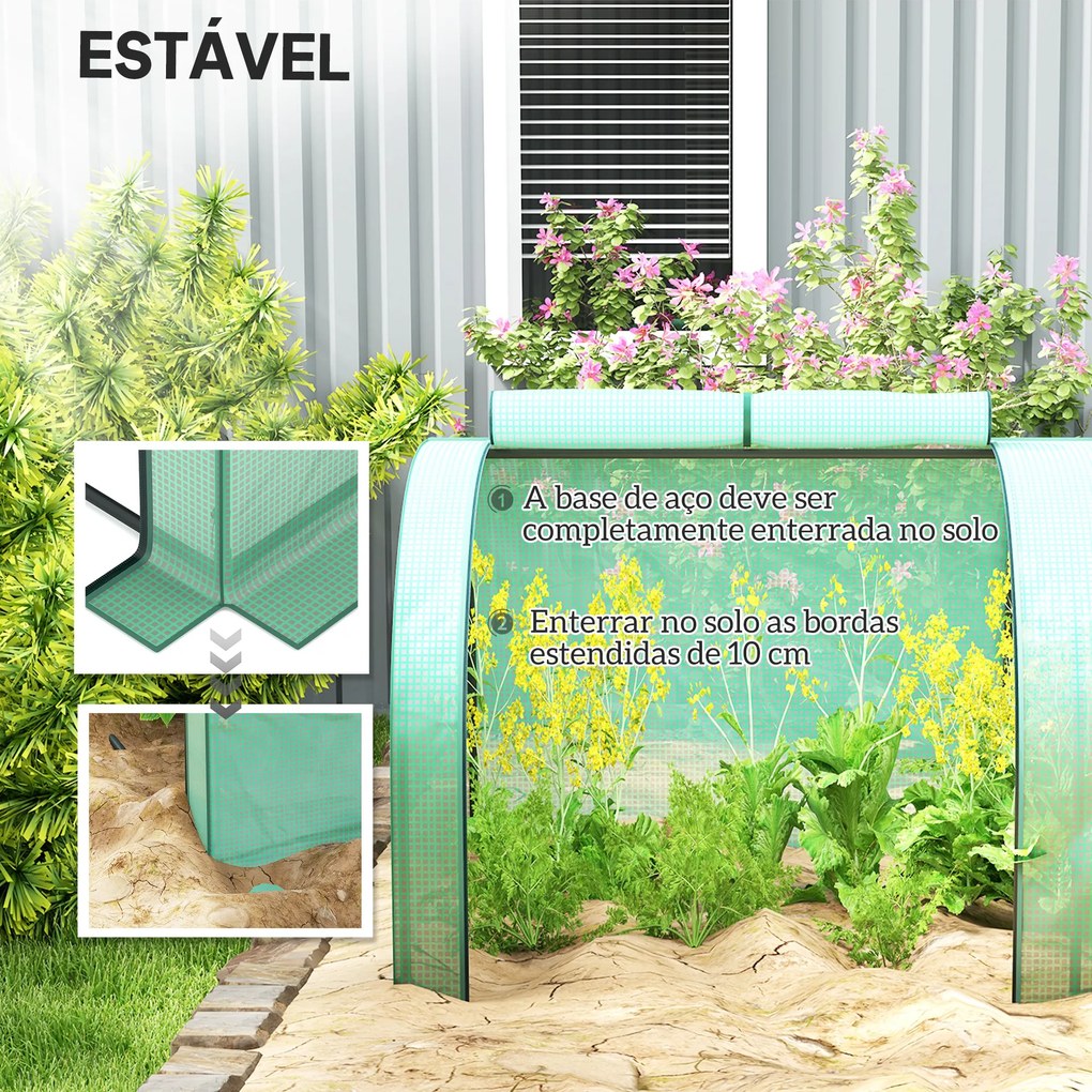 Estufa para Jardim Estufa Pequena para Cultivo de Plantas com 4 Janelas 395x100x80 cm Verde