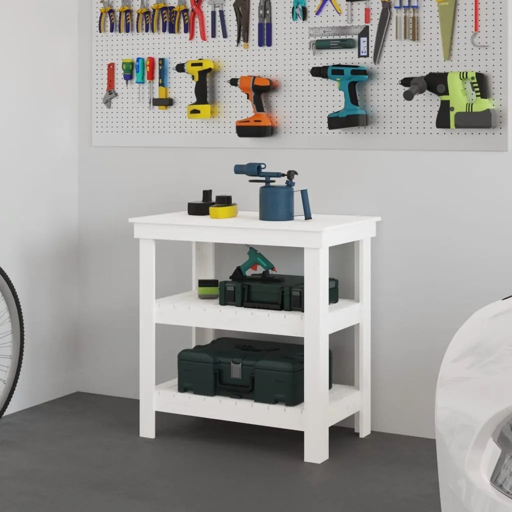 vidaXL Bancada de trabalho 78,5x50x80 cm pinho maciço branco