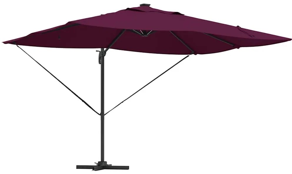 Parasol Cantilever Roma com LEDs Vermelho Bordeaux, 352 x 251 x 265 cm