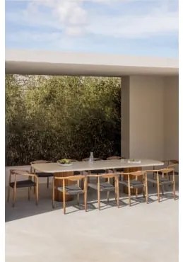 Conjunto De Mesa Retangular 270x110 Cm Em Cimento Sirvon E 10 Cadeiras De Jardim Com Apoios De Braços Em Madeira De Acácia Mallo Castanho Acácia -