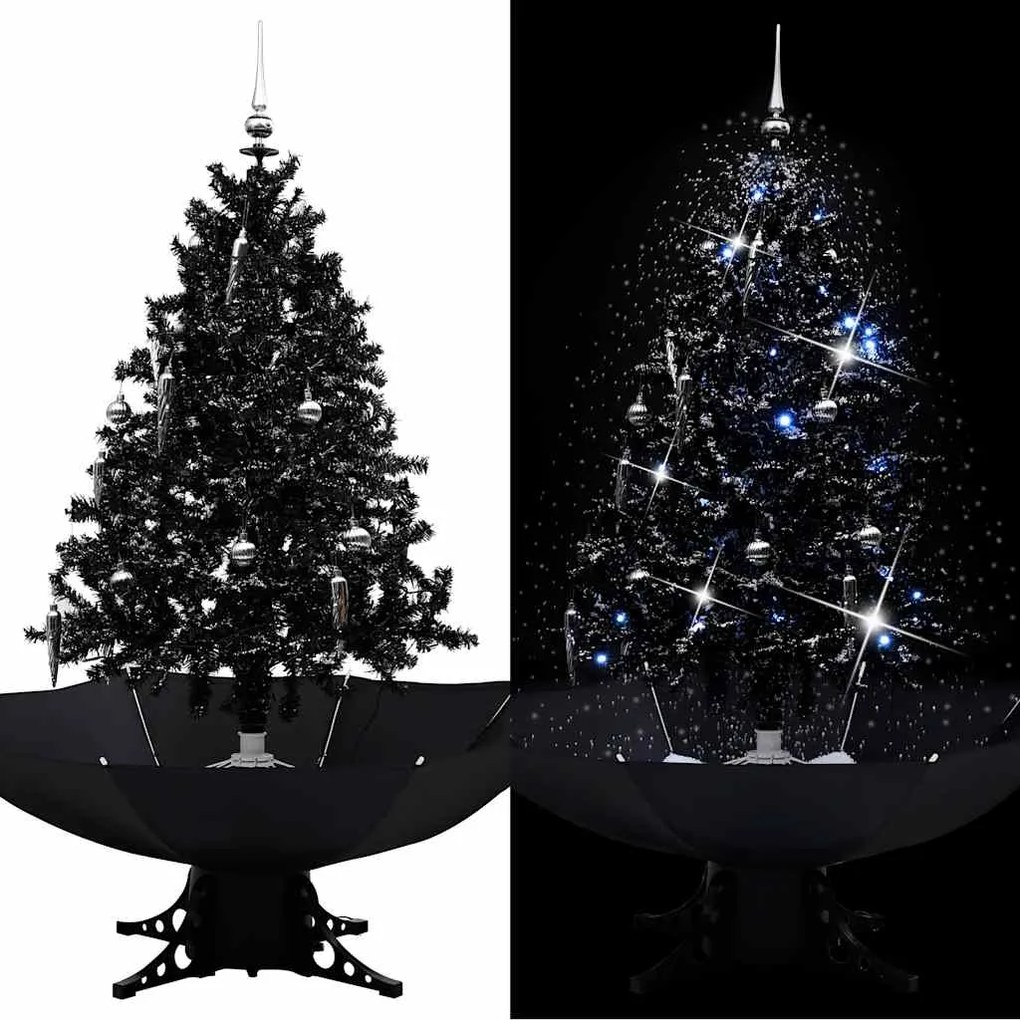 Árvore Natal c/ neve base formato guarda-chuva 140 cm PVC preto