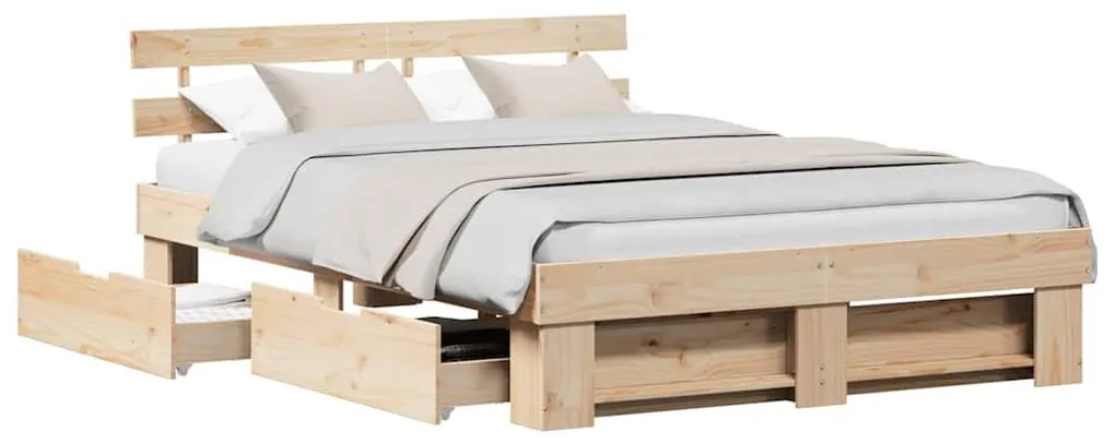 Estrutura da Cama com gaveta com cabeceira com armazenamento Castanho