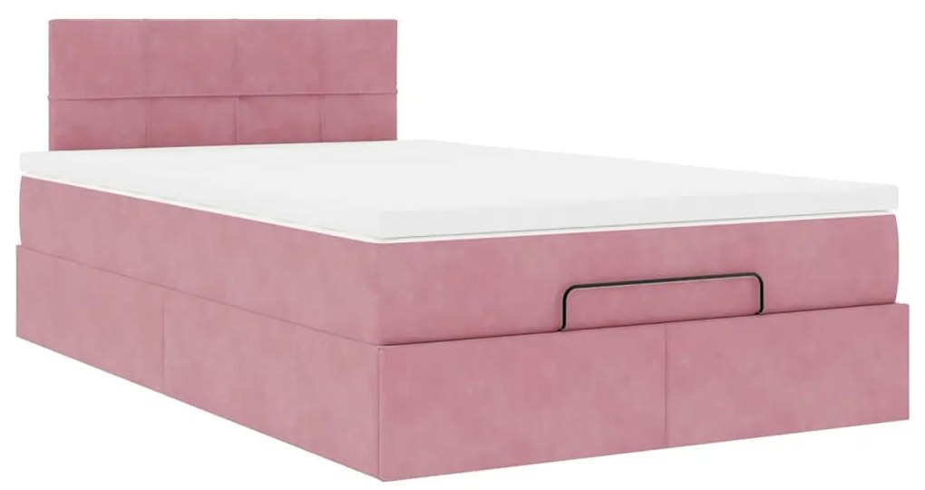 Estrutura de cama otomana com colchão 120x200 cm veludo rosa