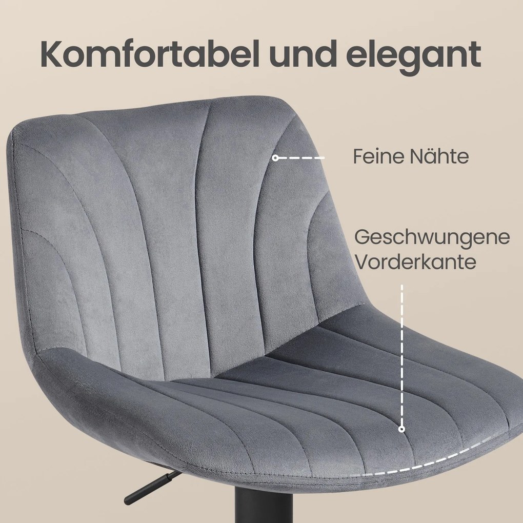 Conjunto de 2 bancos de bar, altura ajustável entre 88 e 108 cm em veludo Cinza