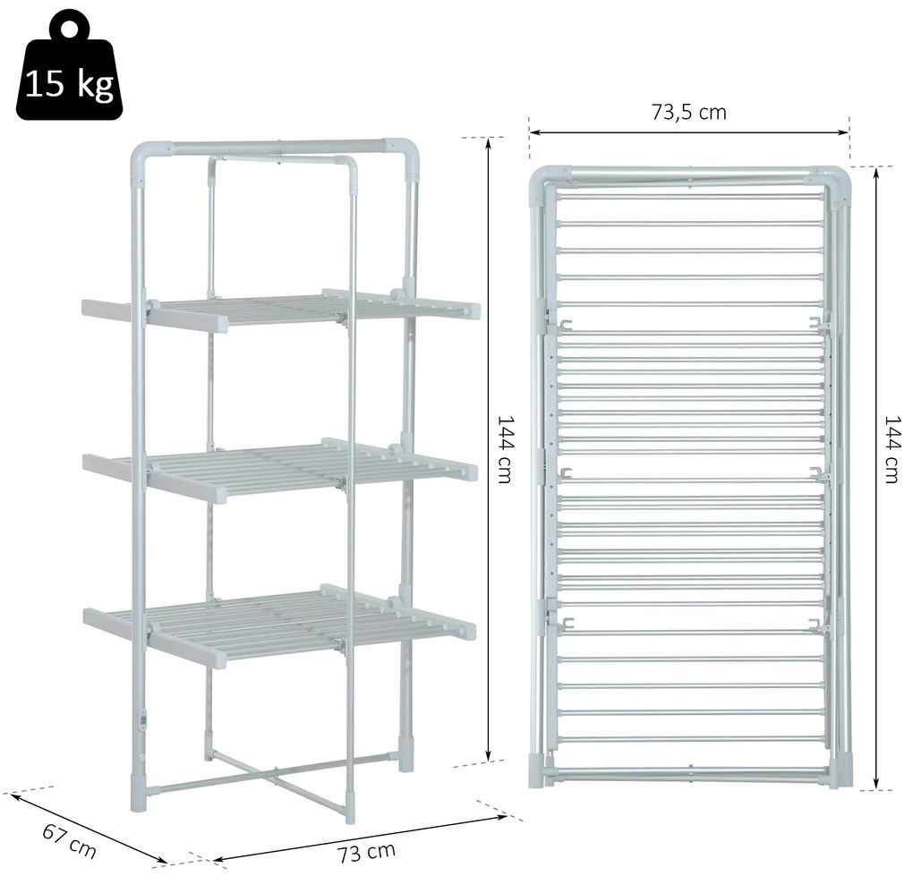HOMCOM Varal Elétrico Dobrável 3 níveis Secador de roupa com 30 barras de alumínio quente 73x67x144cm