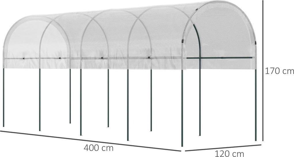 Estufa de jardim para tomates 4 x 1,20 x 1,70 m, com 5 arcos de aço - cobertura em PE