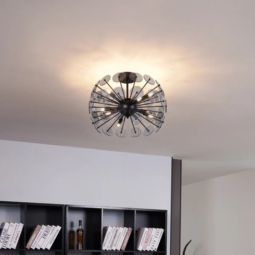 Candeeiro de Teto Art Déco Preto com Vidro Fumê - Atomic