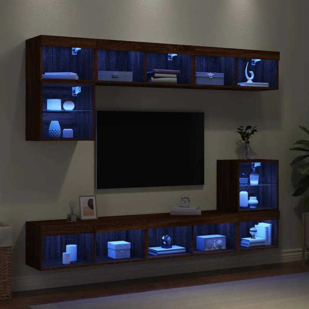 8 pcs móveis parede p/ TV LEDs deriv. madeira carvalho castanho