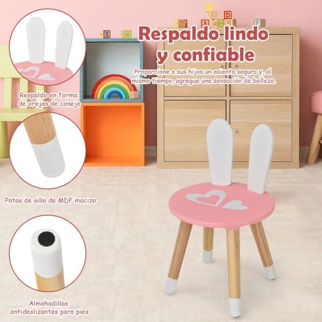 Conjunto de toucador e cadeira para crianças estilo coelho com espelho e gavetas Rosa