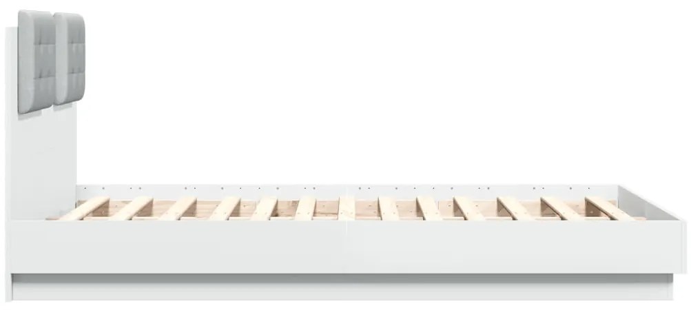 Estrutura de cama com cabeceira e luzes LED 135x190 cm branco