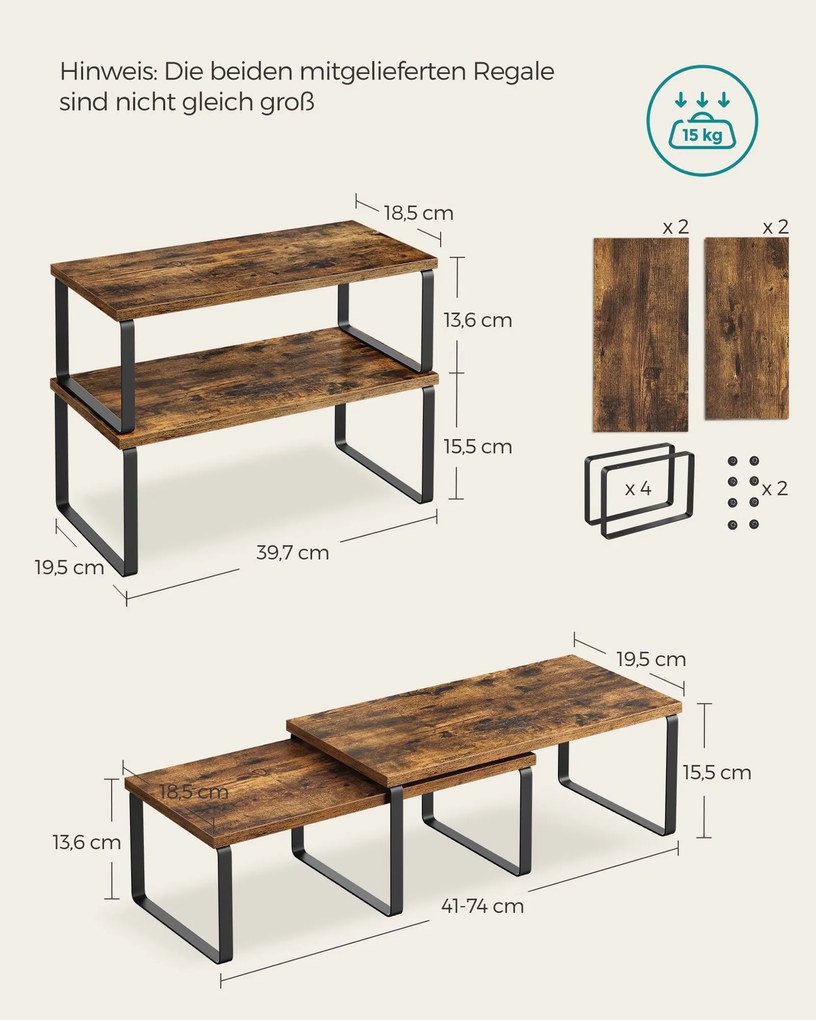 Conjunto de 4 prateleiras cozinha para especiarias Castanho vintage-Preto