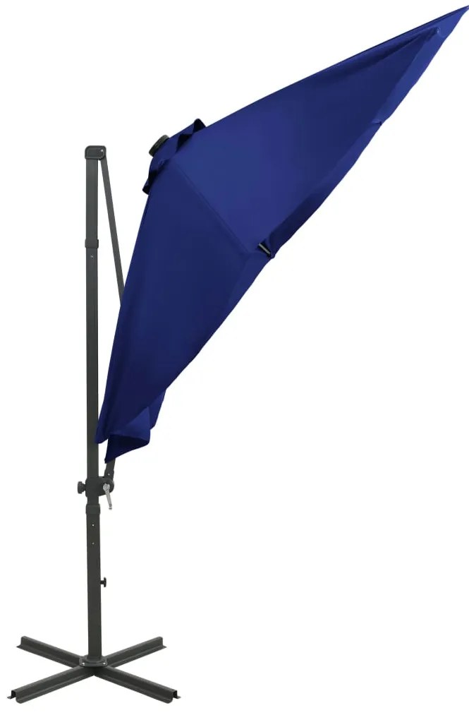 Guarda-sol jardim cantilever poste/luzes LED 300 cm azul-ciano