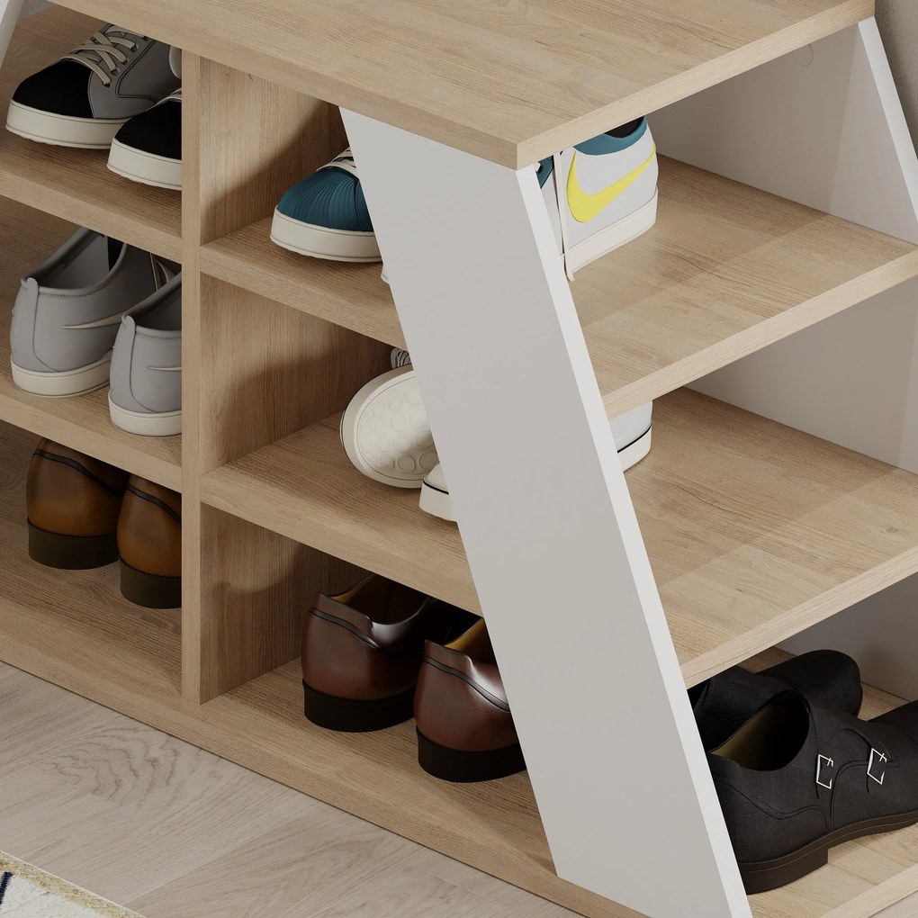 Banco Sapateira com Assento – Pyramid Oak – Carvalho e Branco – 105,5x