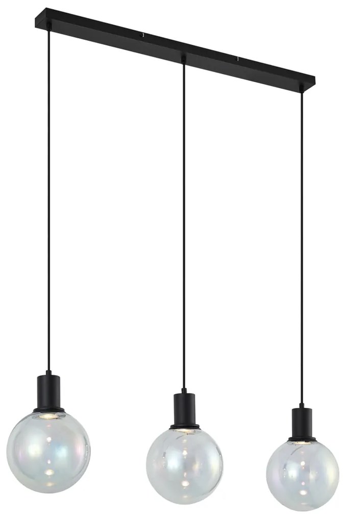 Candeeiro suspenso de design preto com vidro arco-íris retangular 3 luzes - Mallon