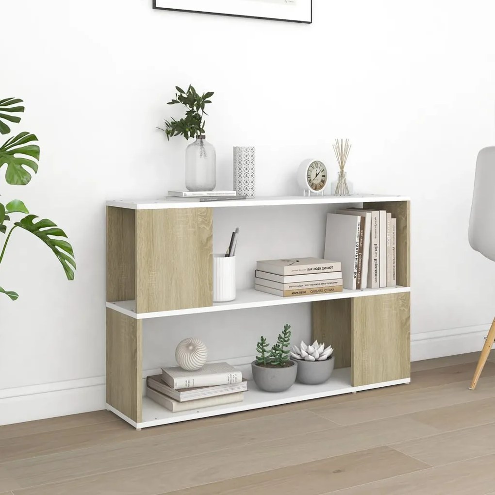 809175 vidaXL Estante 100x24x63 cm contraplacado cor branco/carvalho sonoma