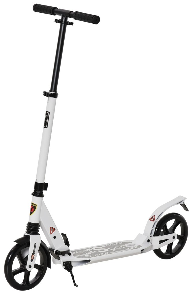 HOMCOM Trotinete dobrável altura ajustável e guiador para adultos e crianças acima de 14 anos com rodas grandes e freio Carga 100kg branco