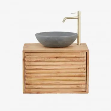 Conjunto De Móveis De Banheiro De Madeira Suspensos Deleyna Madeira Natural & Cimento Cinzento Redondo Ø40 Cm Tarsis & Sem Espelho - Sklum