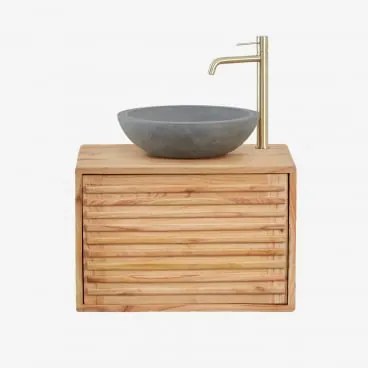 Conjunto De Móvel De Casa De Banho Suspenso Em Madeira Deleyna Madeira Natural & Cimento Cinzento Redondo Ø40 Cm Tarsis & Sem Espelho - Sklum