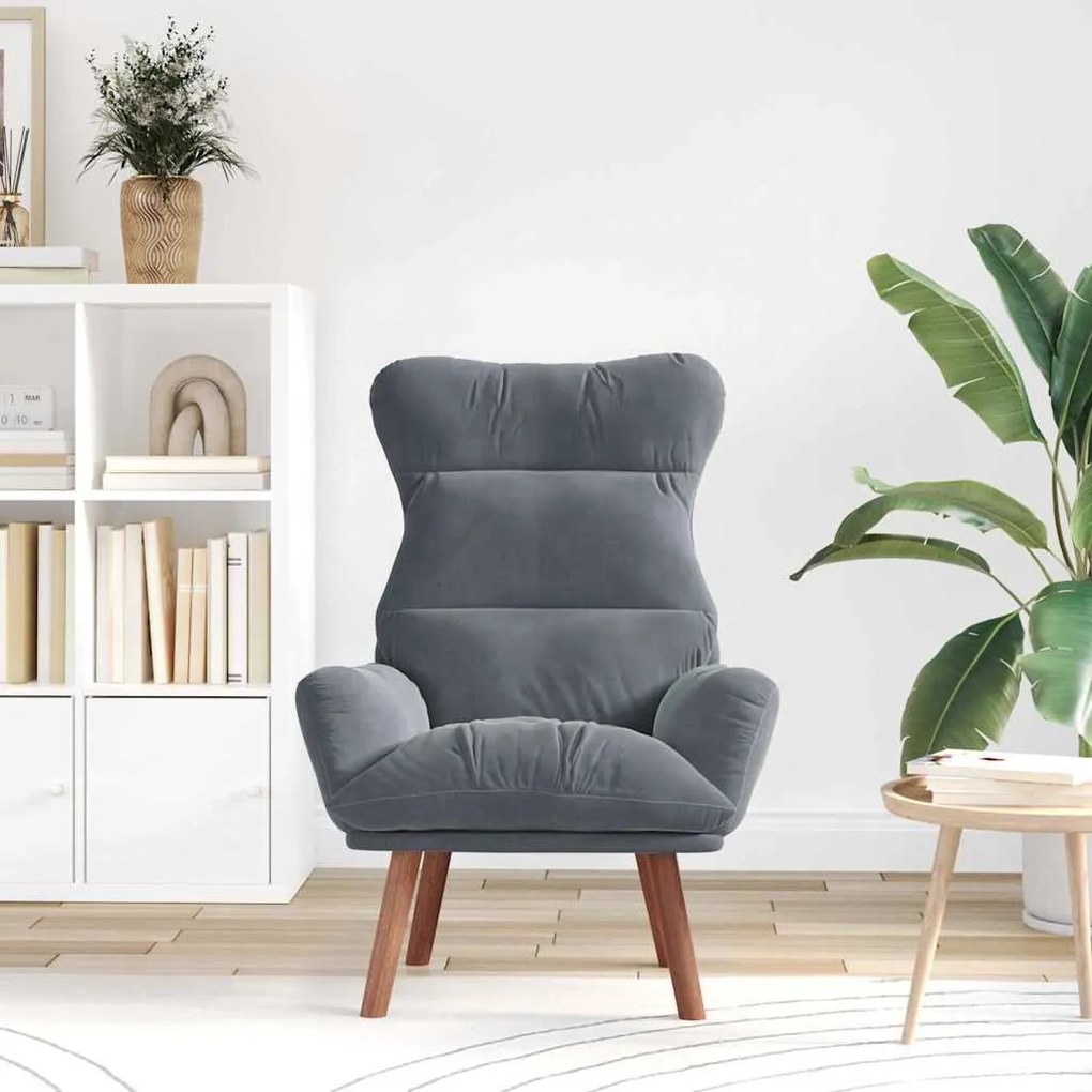 Poltrona Relaxante Veludo Cinza Escuro