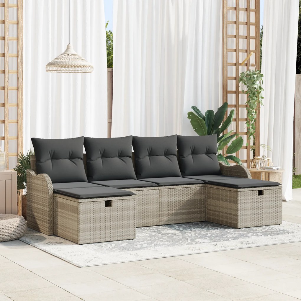 Conjunto de Sofás de Jardim vidaXL de 6 Peças com Almofadas Cinza Clar