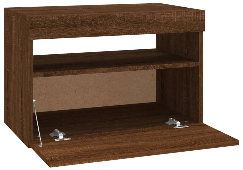 Móvel de TV com luzes LED 60x35x40 cm carvalho castanho