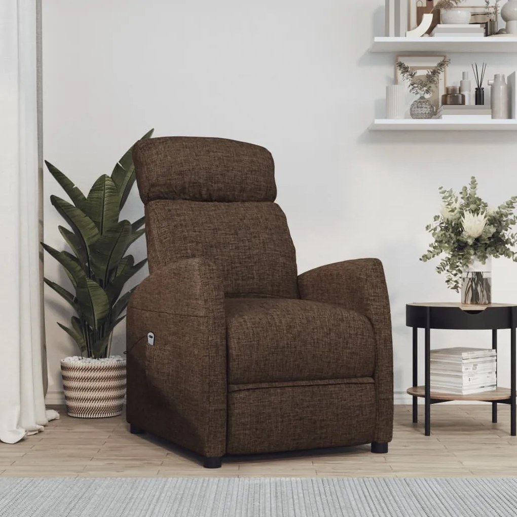 3073640 vidaXL Poltrona elétrica reclinável tecido castanho