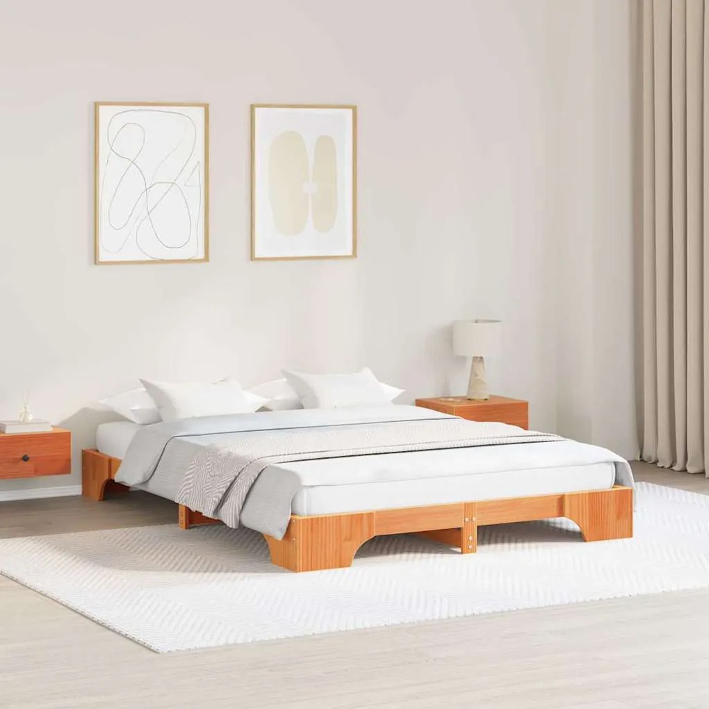 vidaXL Estrutura de Cama Castanho Encerado 160x200 cm em Madeira de Pinheiro Sólido