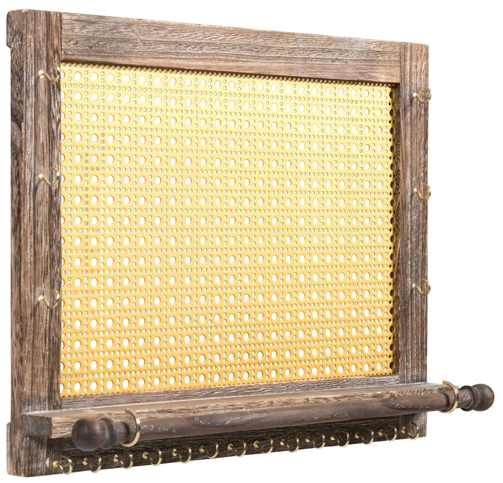 Porta-jóias de parede rústica com barra para colares de brincos Pulseiras Pulseiras 42 x 33 x 6 cm