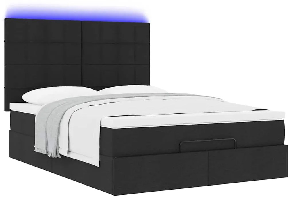 Estrutura de cama otomana com colchão 140x190 cm tecido preto