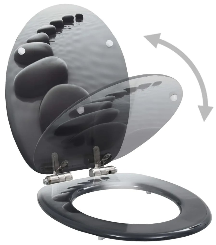 Assentos sanita 2 pcs c/ tampas fecho suave MDF design pedras