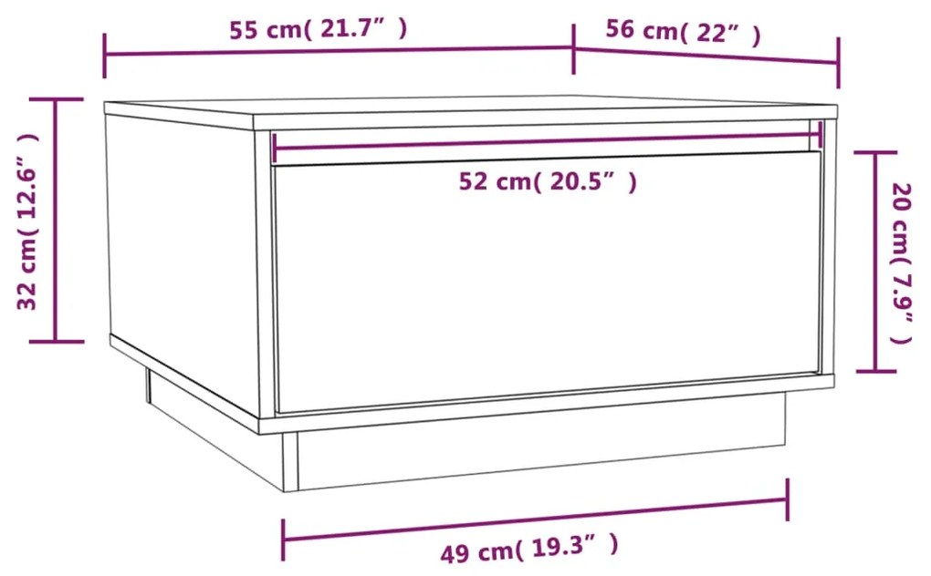 Mesa de centro 55x56x32 cm pinho maciço cinza