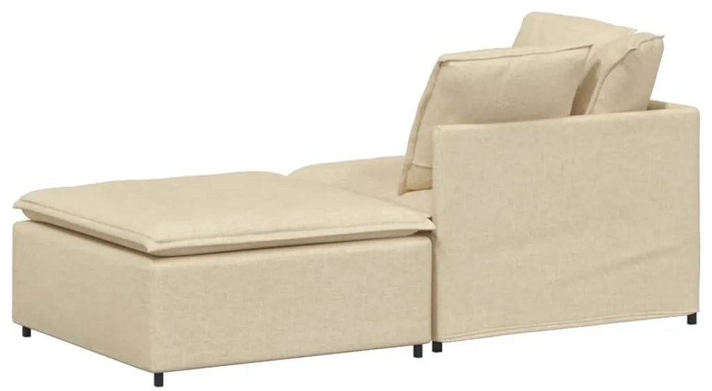Sofá modular com pufes e almofadas tecido creme