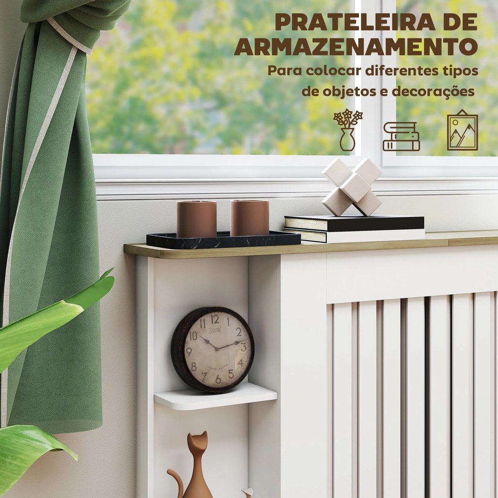 Cobertura para Radiadores com Prateleiras Desenho Moderno de Ripas para Sala de Estar Quarto 152x19x83 cm Branco