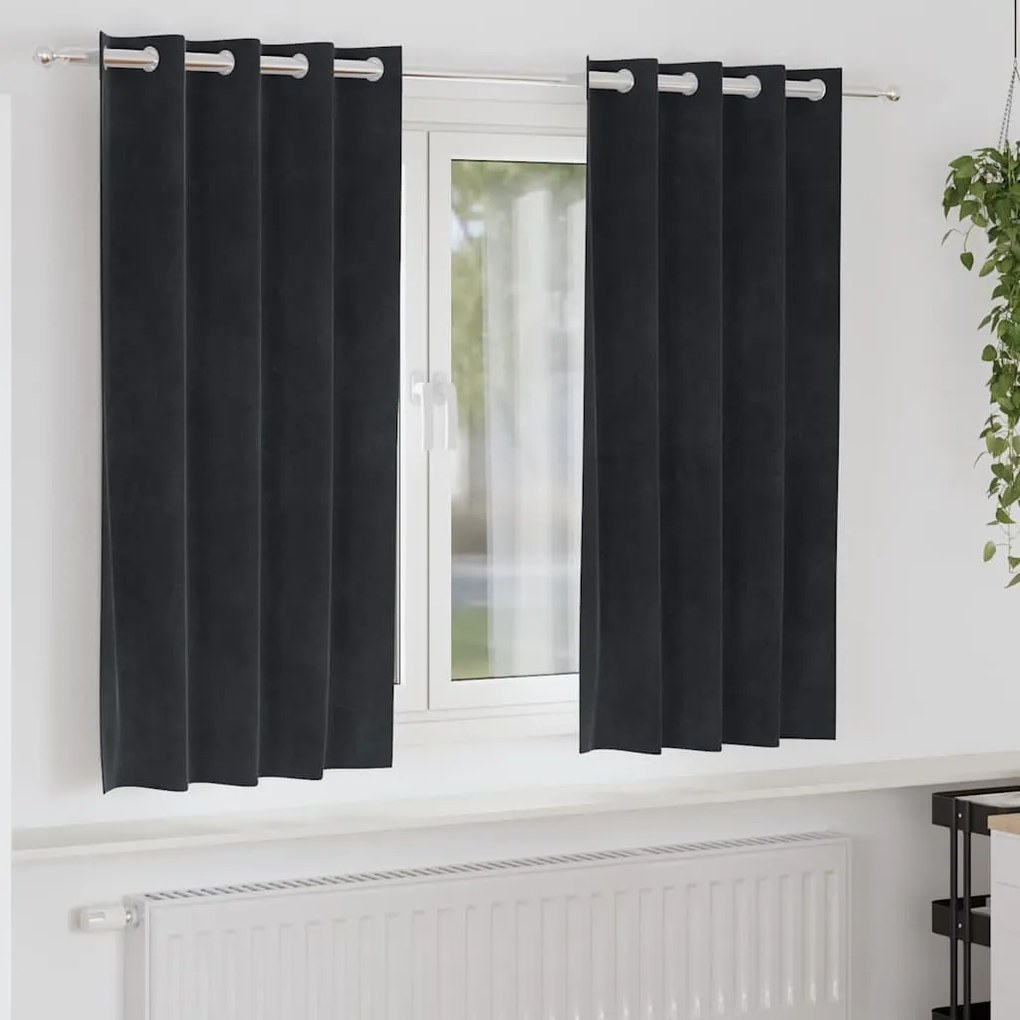 Cortinas Blackout vidaXL com Ilhós 2 pcs Veludo Preto