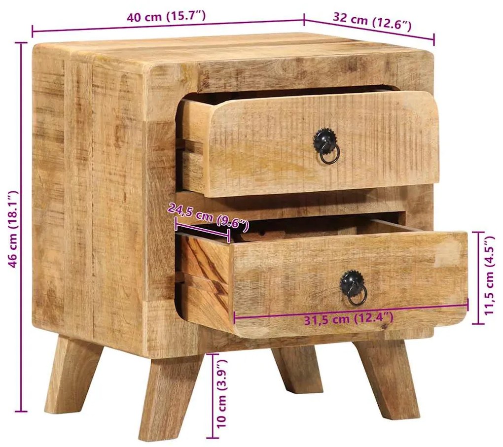 Mesas de cabeceira 2 pcs 40x32x46 cm mangueira áspera maciça