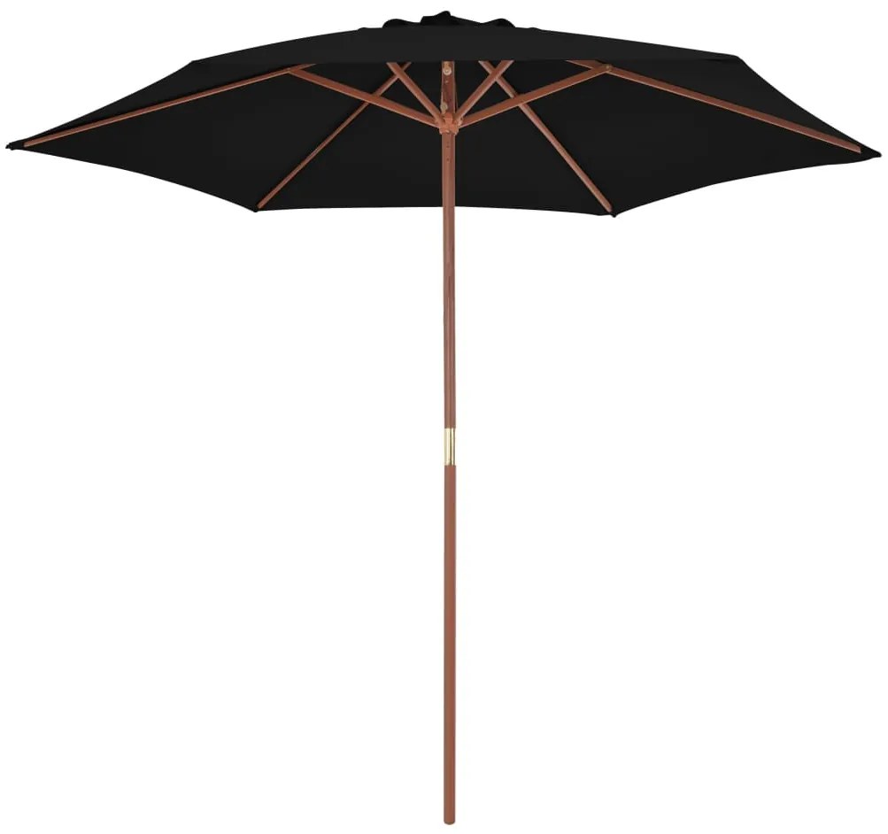 Guarda-sol de jardim com poste de madeira 270 cm preto