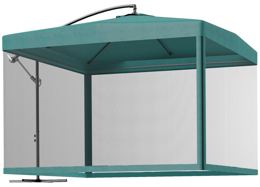 Chapéu de Sol de Jardim Chapéu de Sol Excêntrico com Rede Mosquiteira Manivela e Base Cruzada 296x296x265cm Verde
