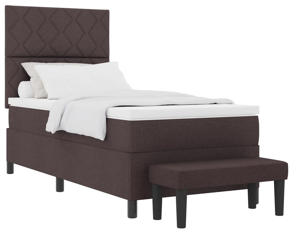 Cama Box com Colchão e Banco Castanho Escuro 90x200 cm