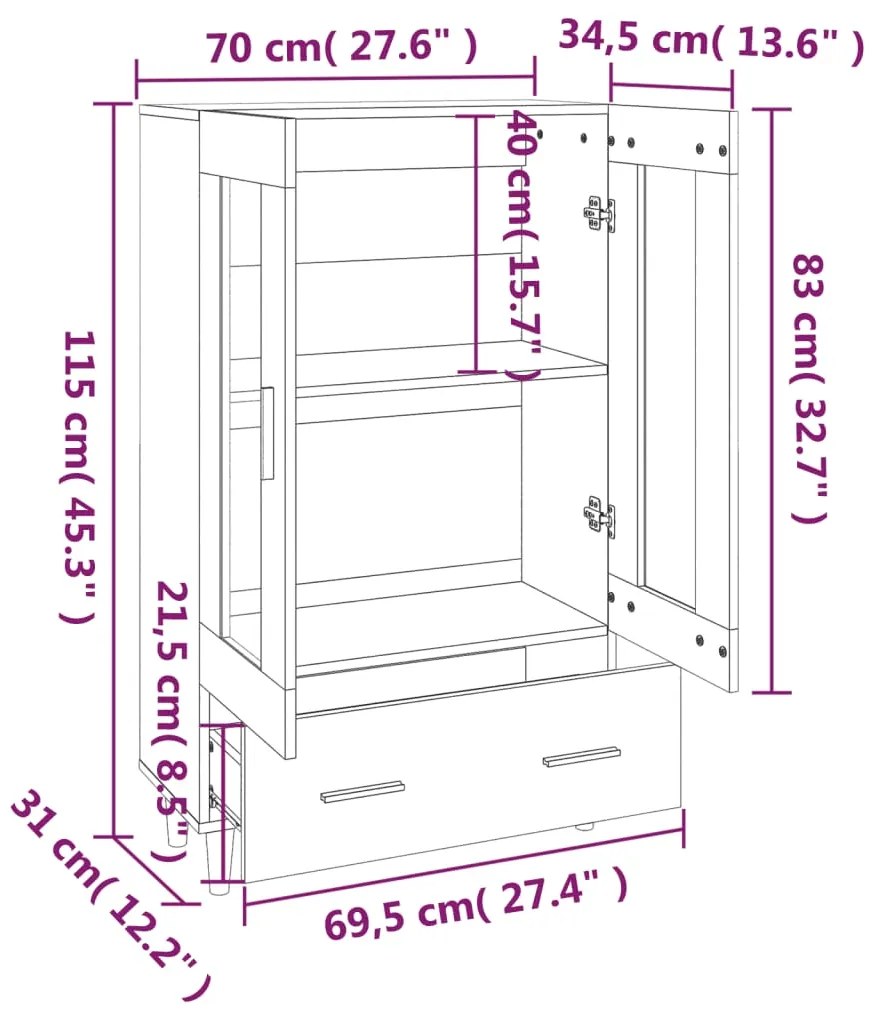 Vitrine Sara com Gaveta - Carvalho - Design Nórdico