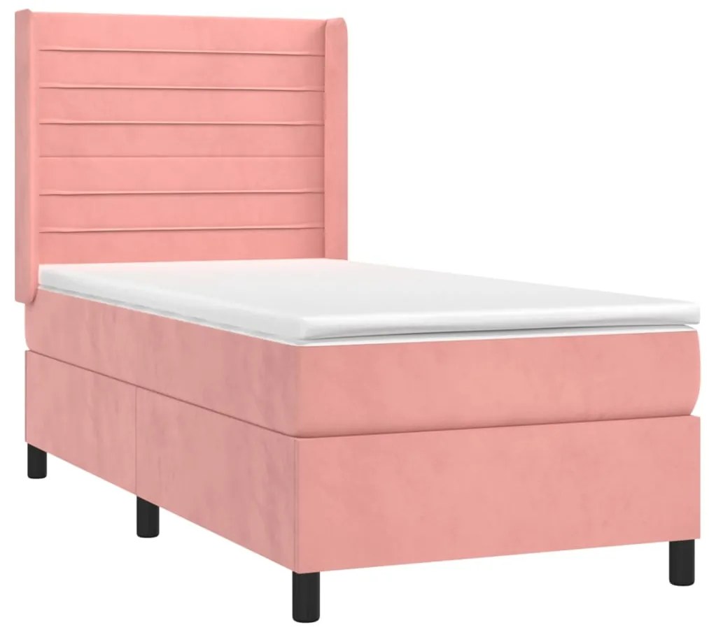 Cama box spring c/ colchão/LED 90x200 cm veludo rosa