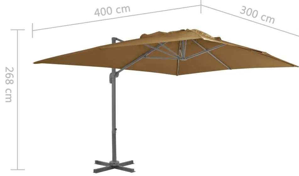 Guarda-sol cantilever c/ poste alumínio cinzento-acastanhado