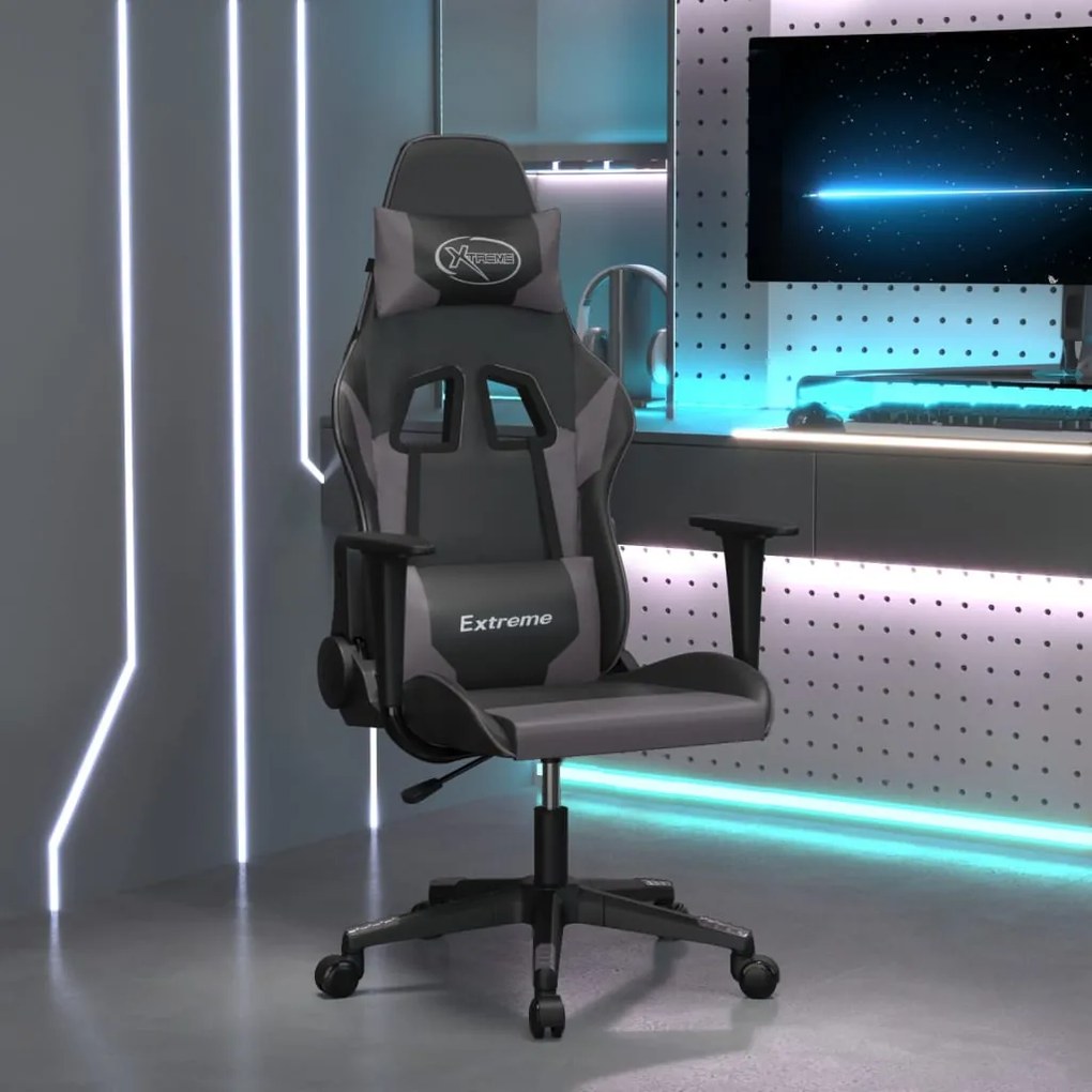 vidaXL Cadeira gaming couro artificial preto e cinzento